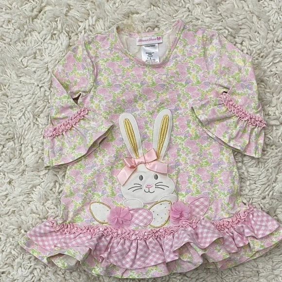 Bonnie Jean girls Sz 3T floral dress featuring a cute bunny ¥ - Picture 3 of 16